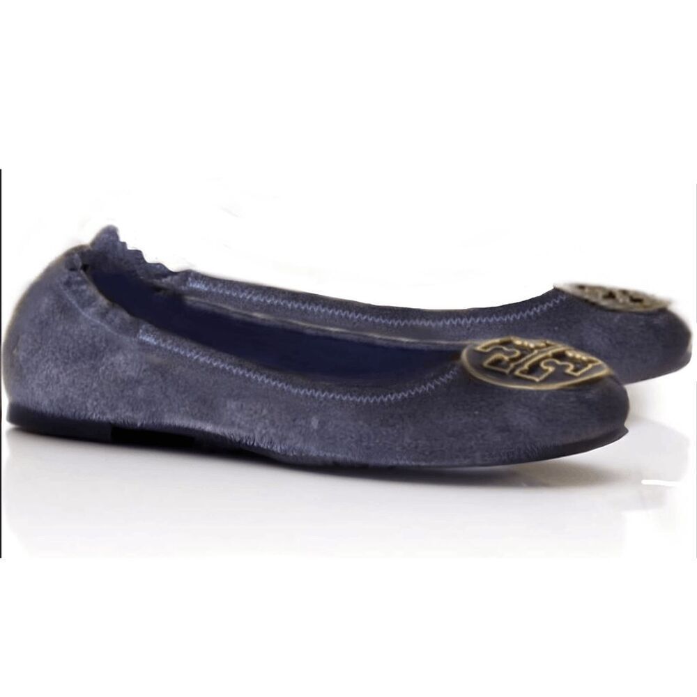 TORY BURCH Reva Navy Suede Ballet Flat Size 8.5M